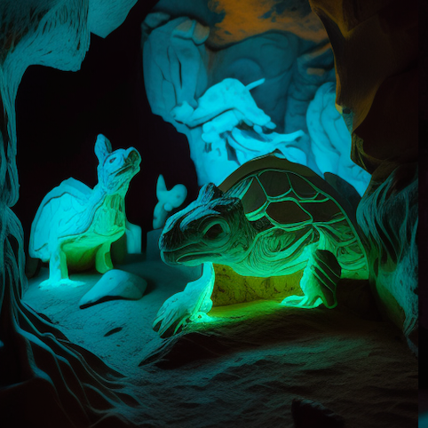 Fluorescent animal sculptures at the Neon Nature exhibition